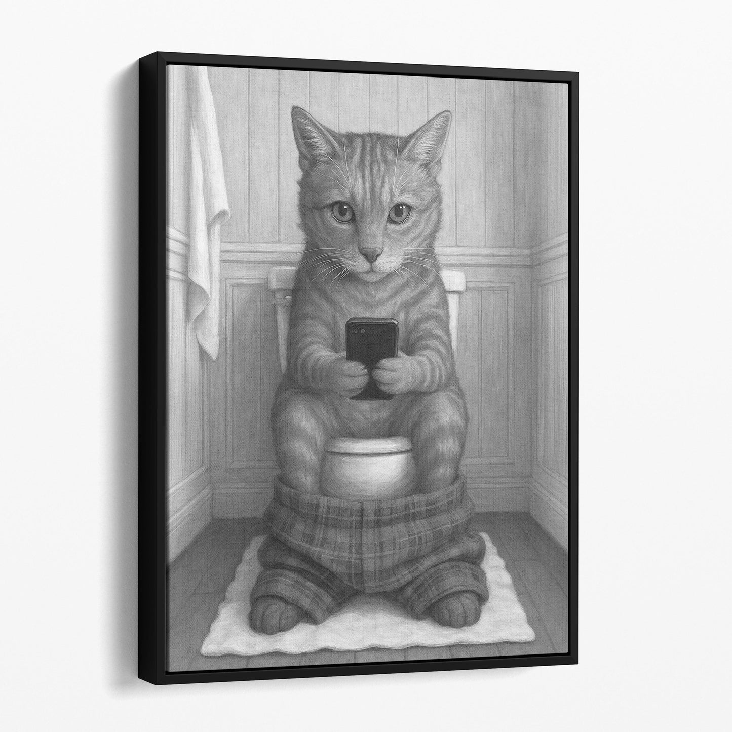 Cat On The Phone On The Toilet