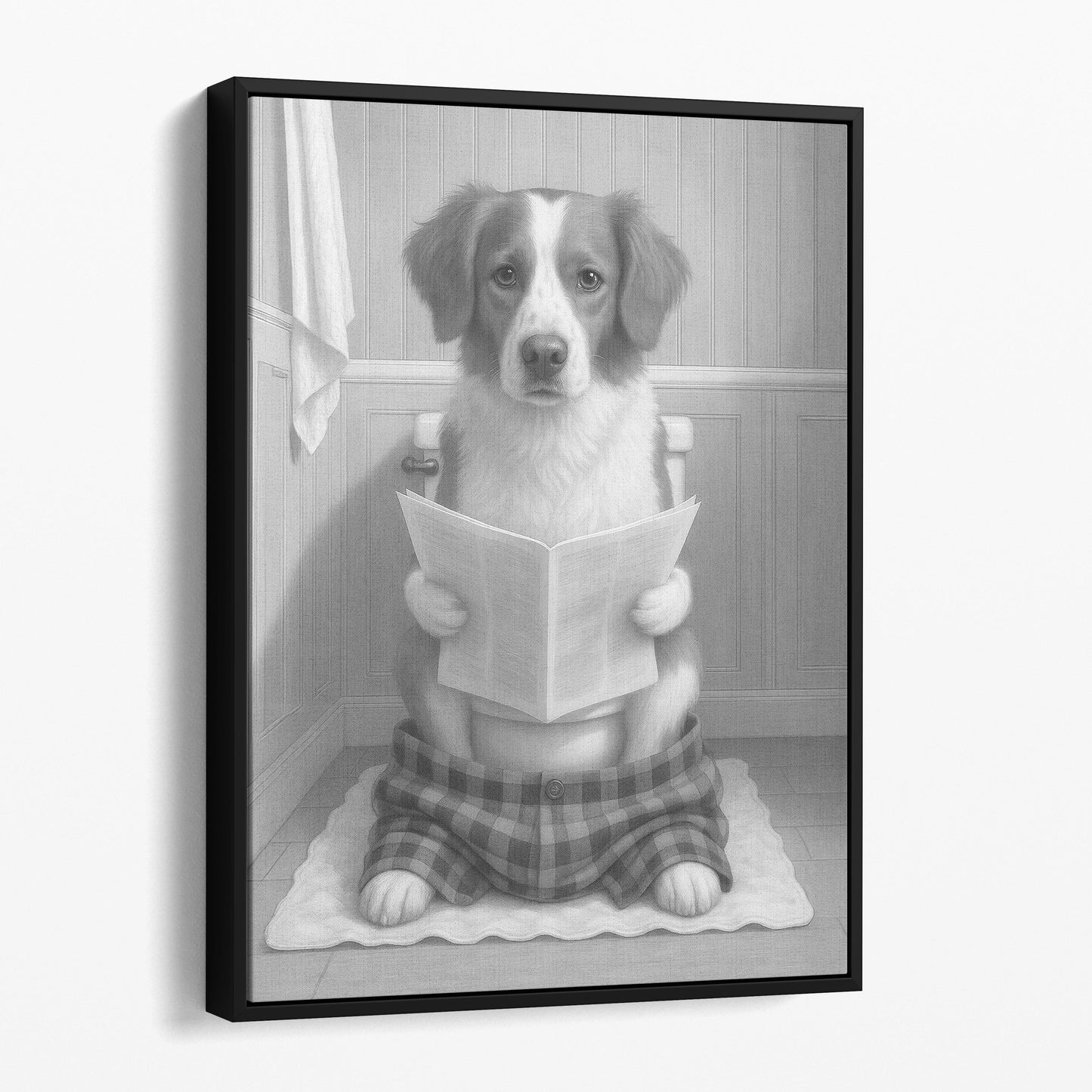 Brittany Dog Reading The Newspaper On The Toilet