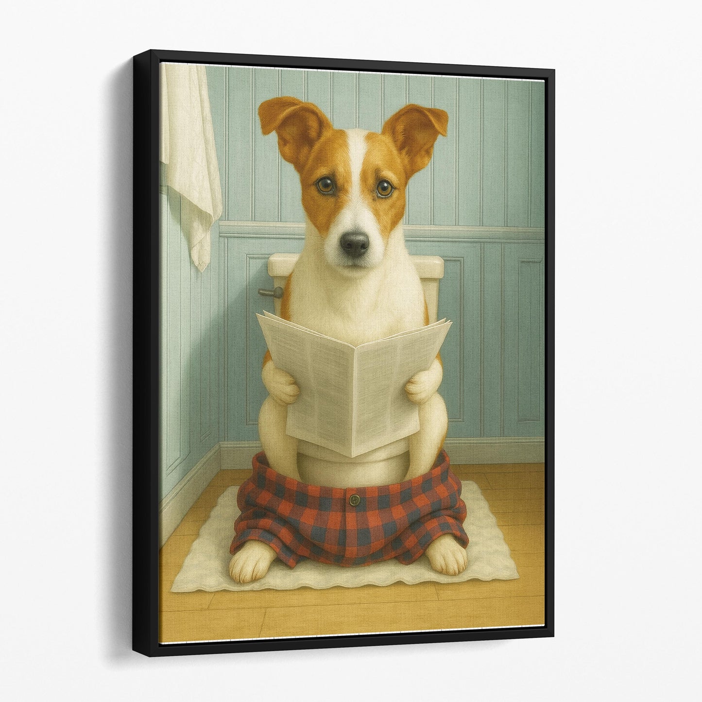 Jack Russell Terrier Dog Reading The Newspaper On The Toilet