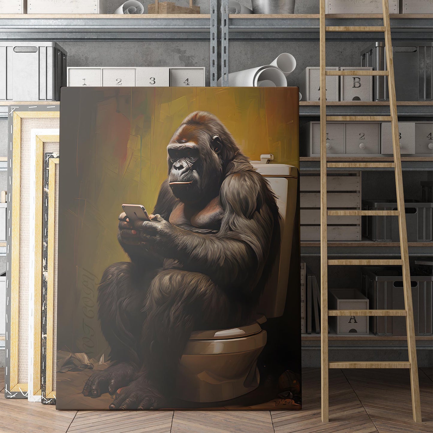 Gorilla On The Phone On The Toilet