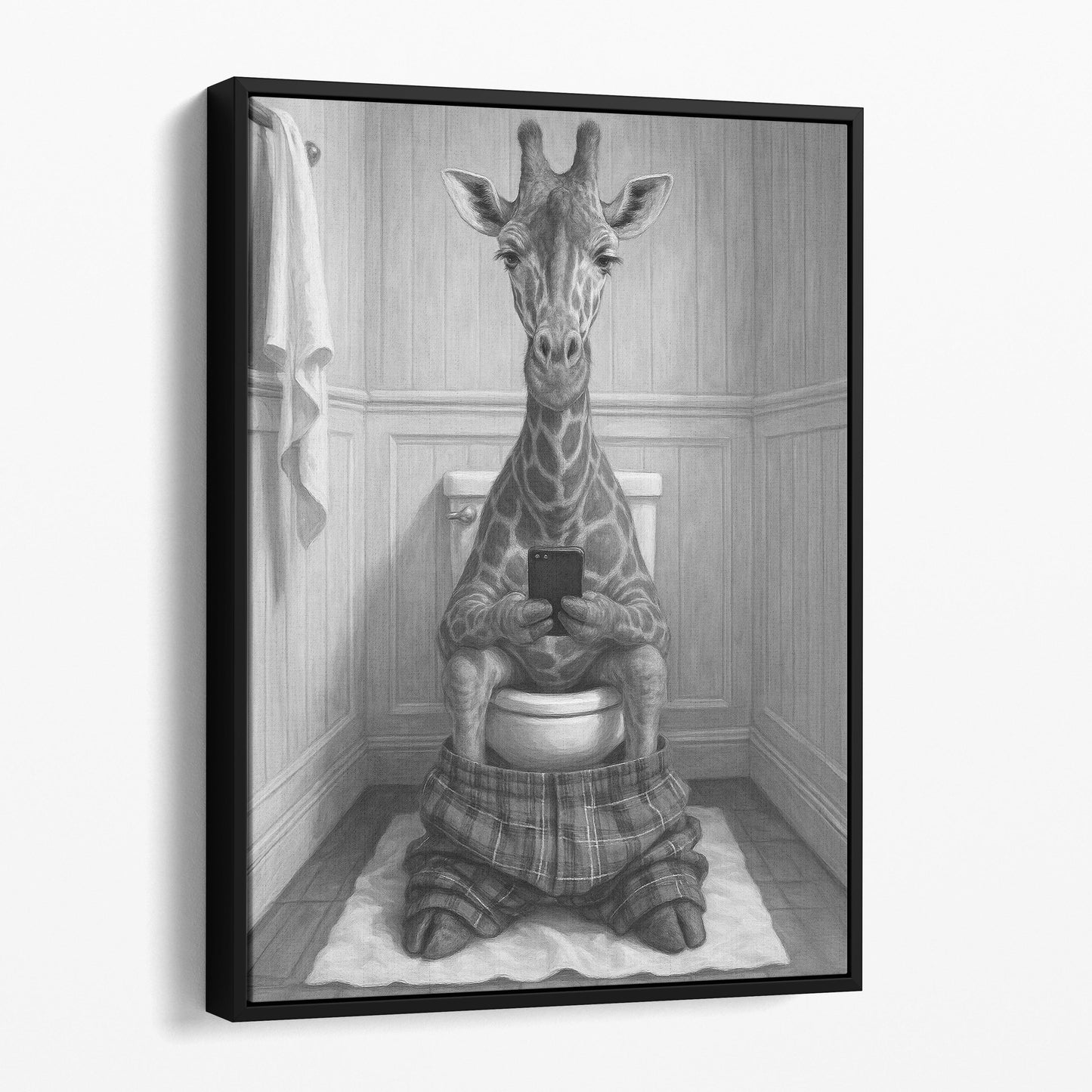 Giraffe On The Phone On The Toilet