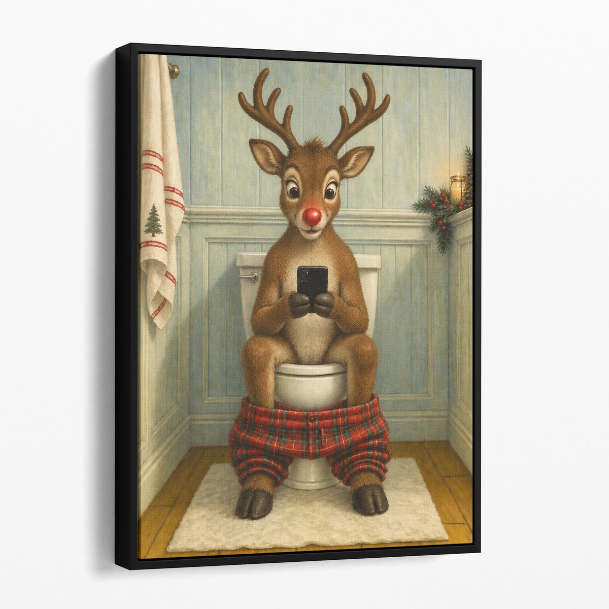 Rudolph the Red-Nosed Reindeer On The Phone On The Toilet