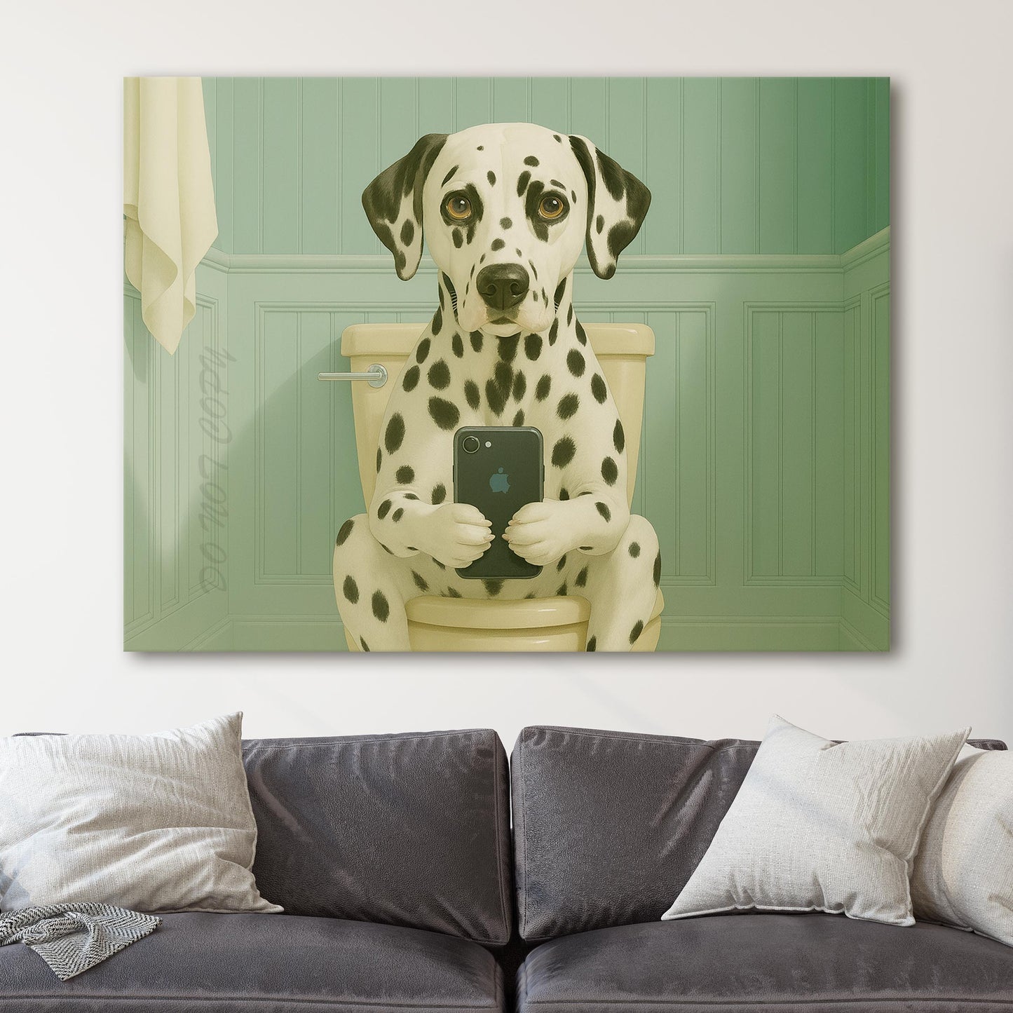 Dalmatian Dog On The Phone On The Toilet