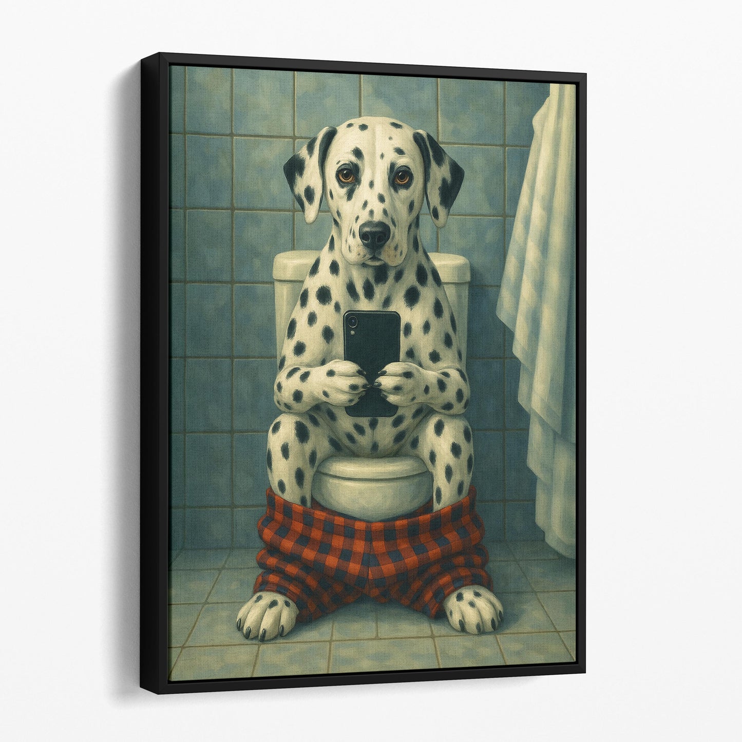 Dalmatian Dog On The Phone On The Toilet