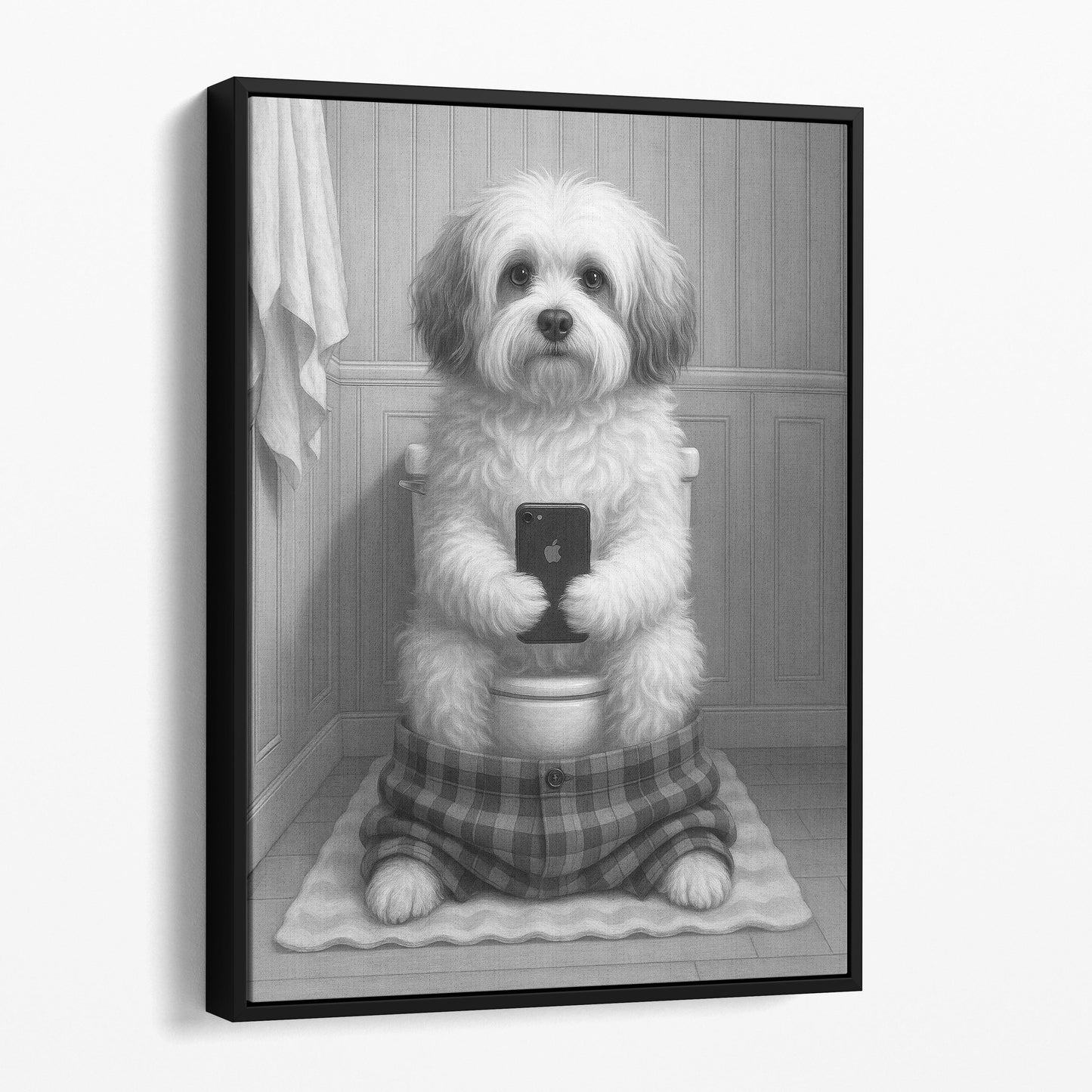 Havanese Dog On The Phone On The Toilet