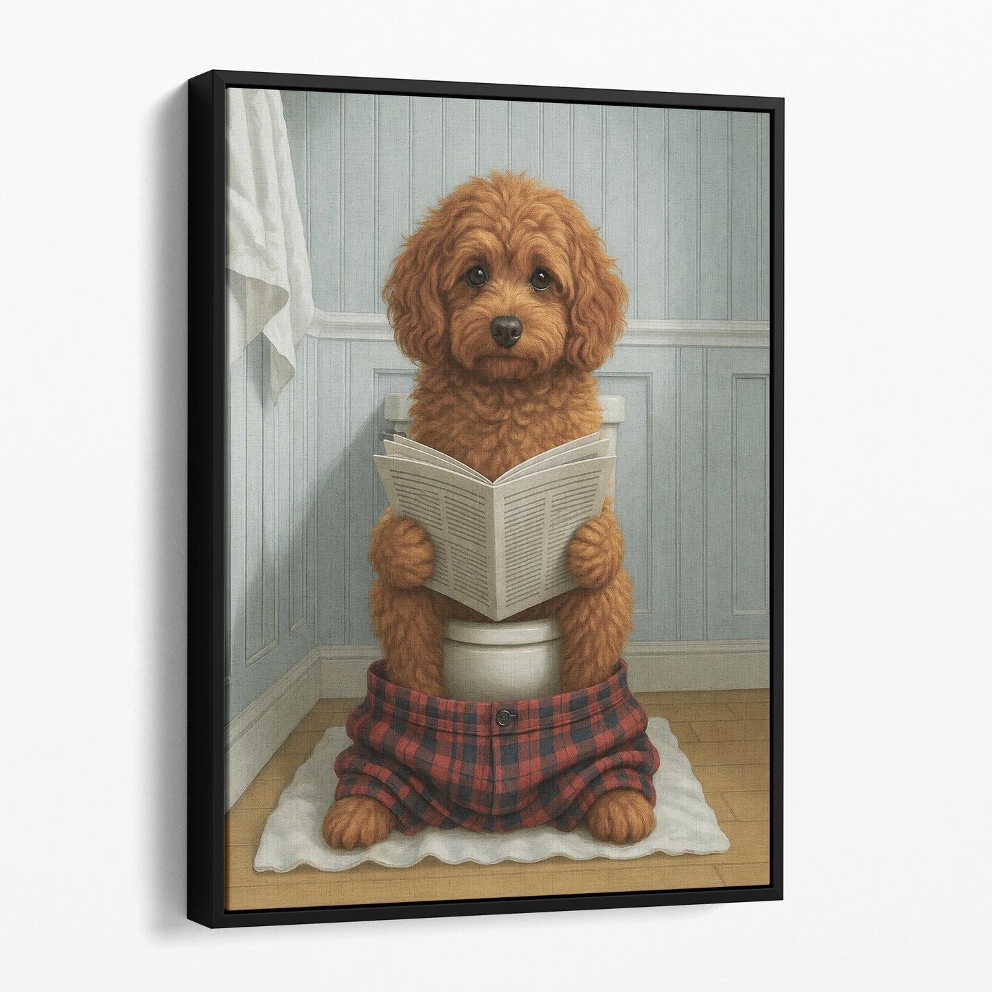 Cavapoo Reading The Newspaper On The Toilet