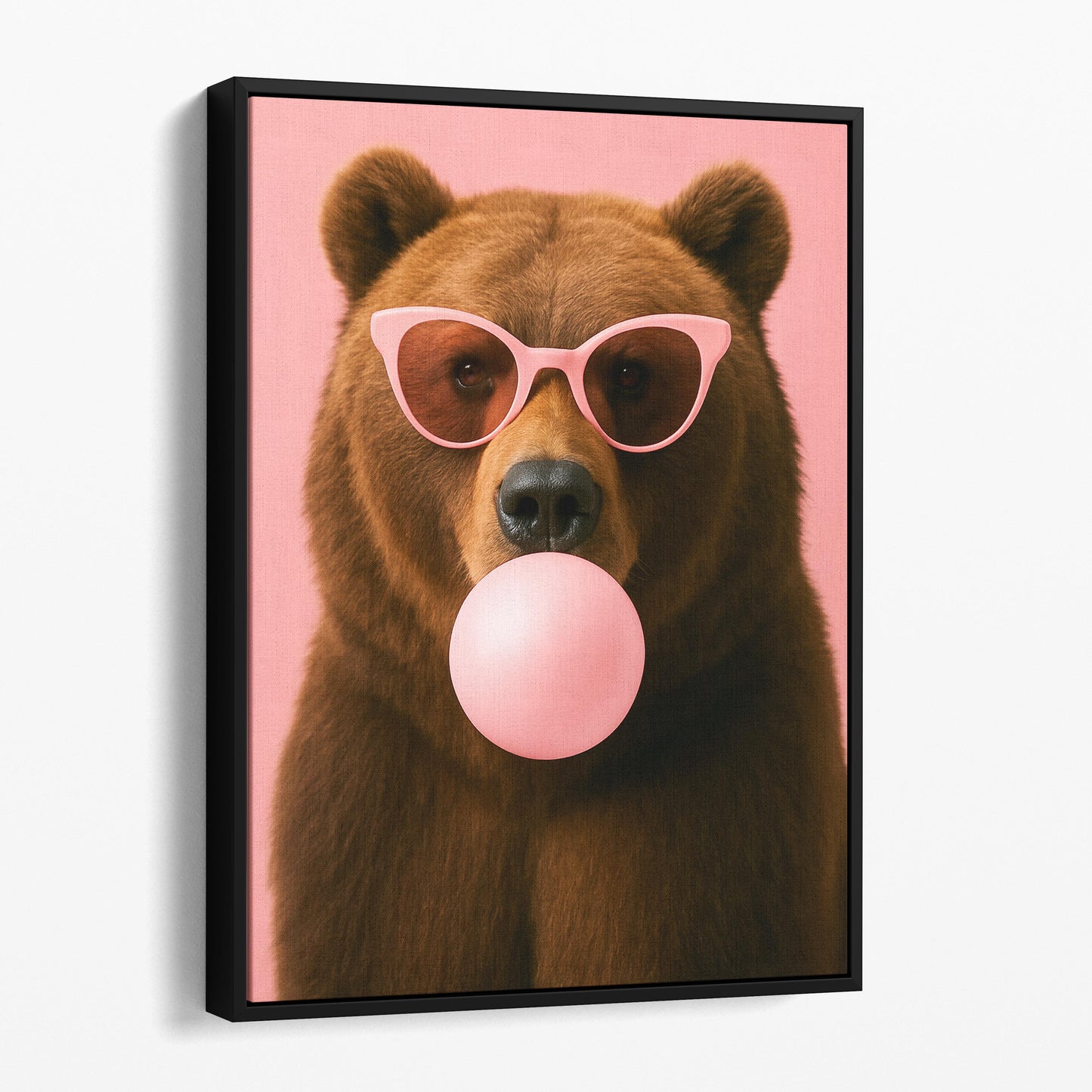 Brown Bear With Sunglasses Blowing Pink Bubble Gum