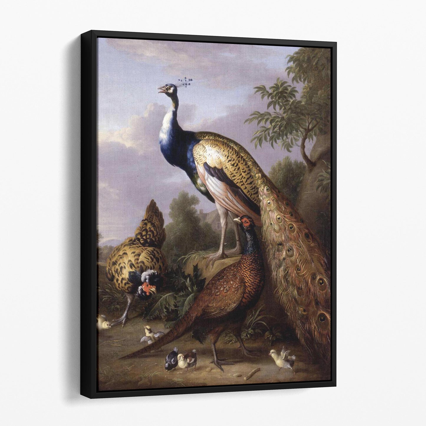Peacock, Hen and Cock Pheasant in a Landscape - Tobias Stranover
