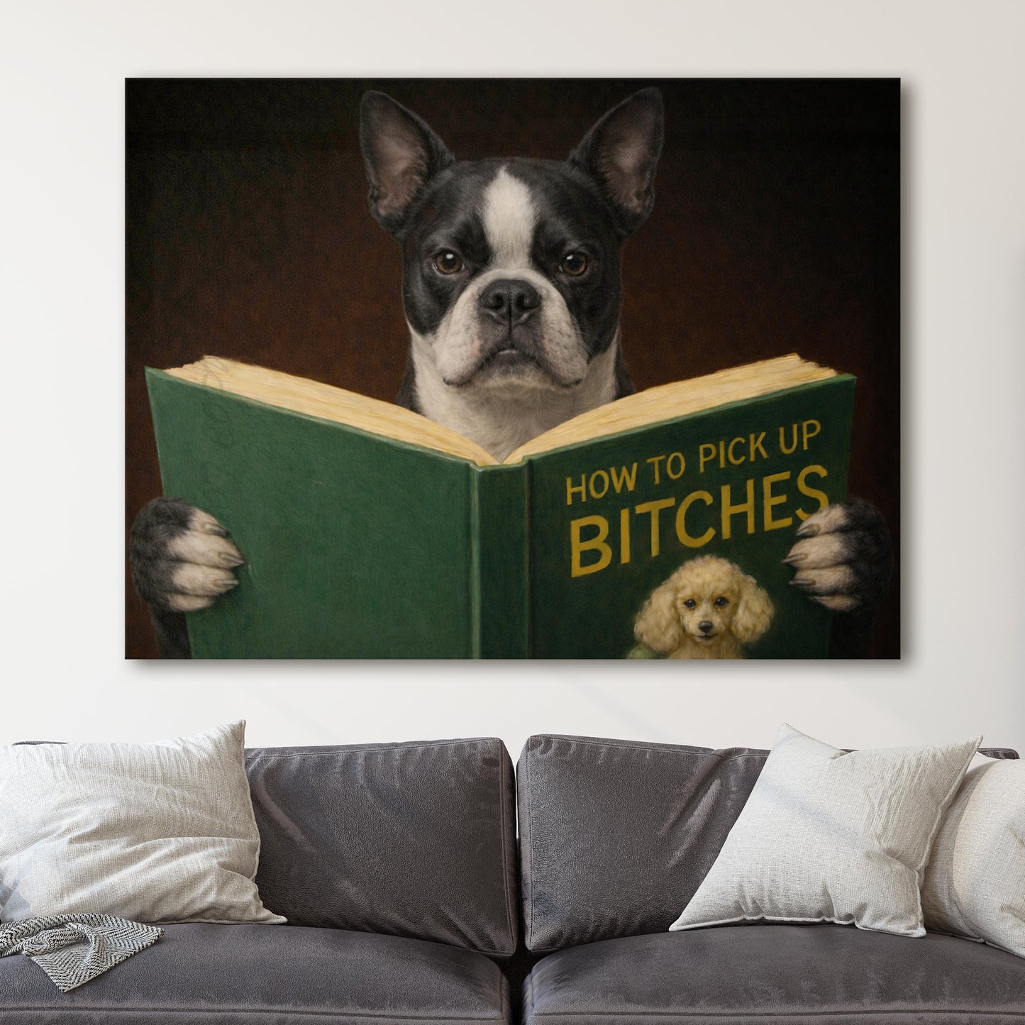 Boston Terrier Dog Reading Dating Book