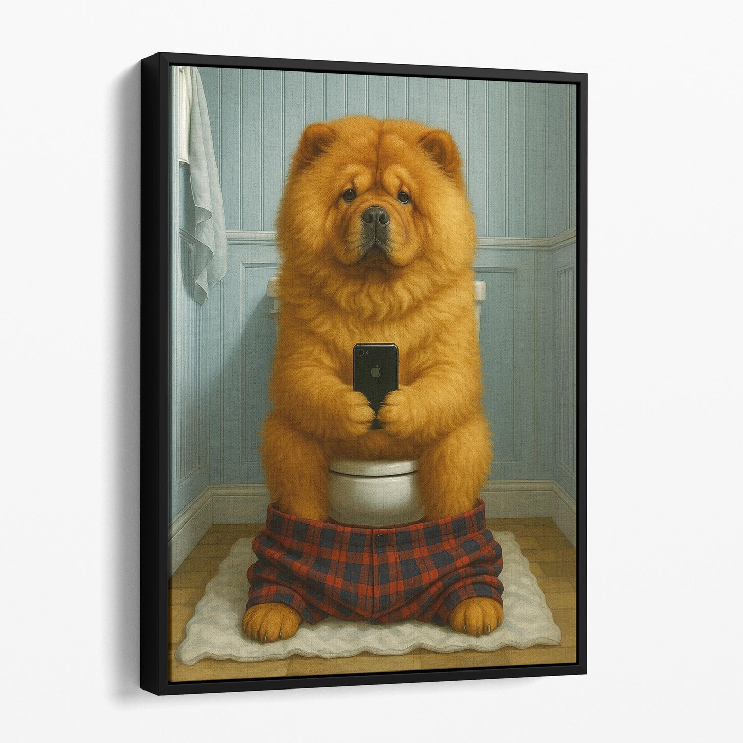 Chow Chow Dog On The Phone On The Toilet