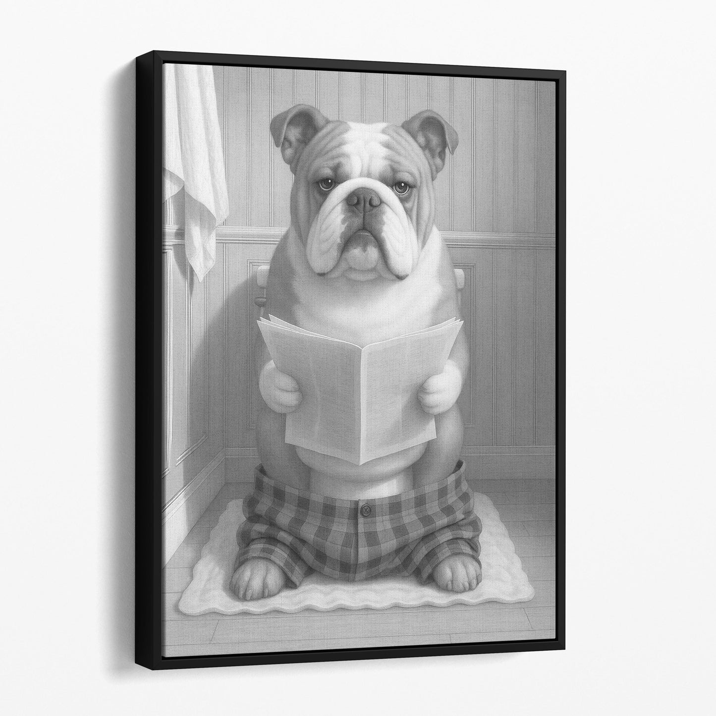 Bulldog Reading The Newspaper On The Toilet