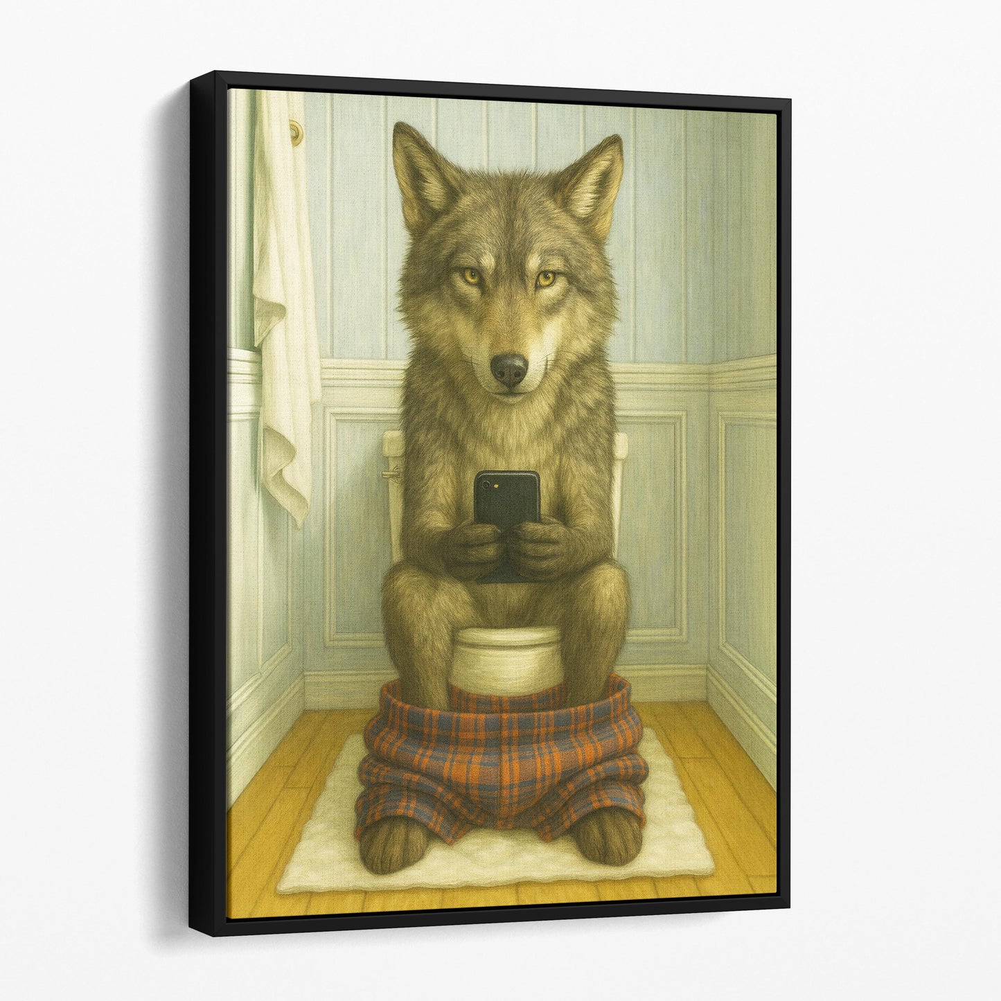 Wolf On The Phone On The Toilet