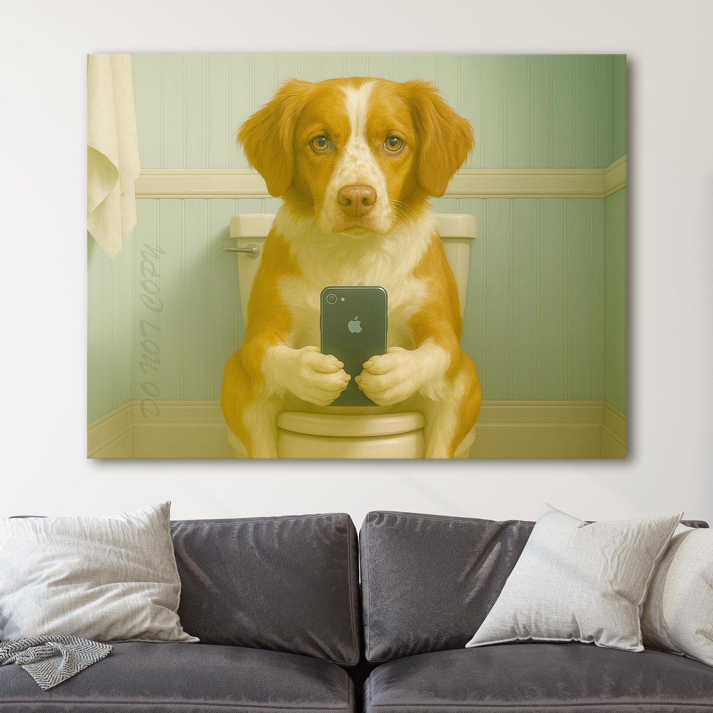 Papillon Dog On The Phone On The Toilet