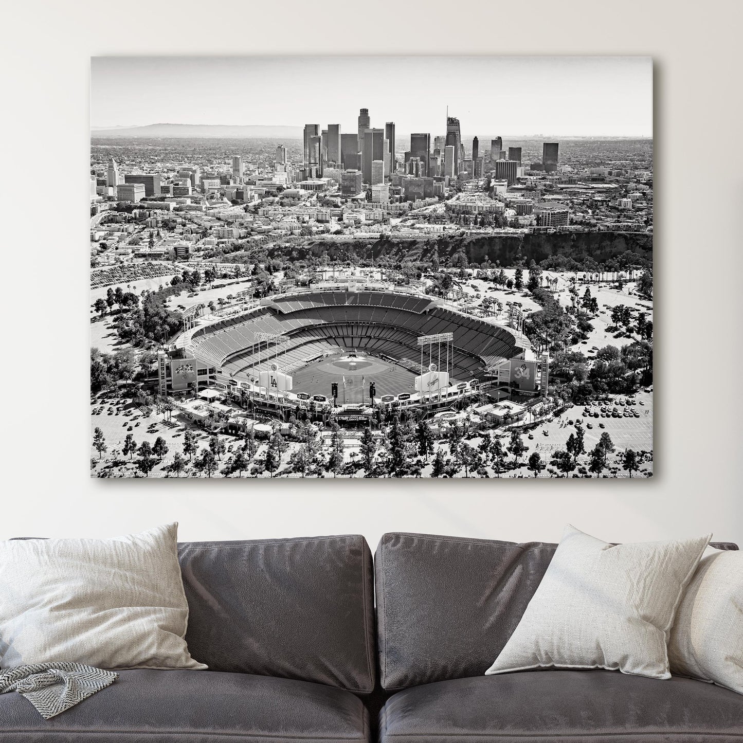 Dodger Stadium and Los Angeles Downtown