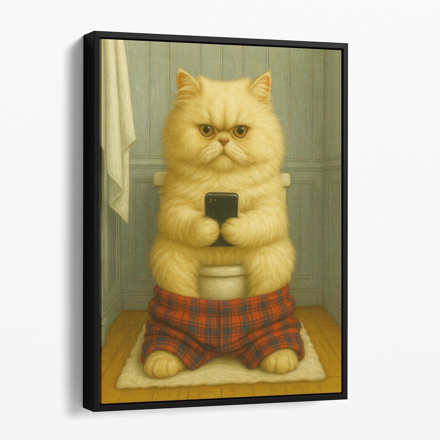 Persian Cat On The Phone On The Toilet