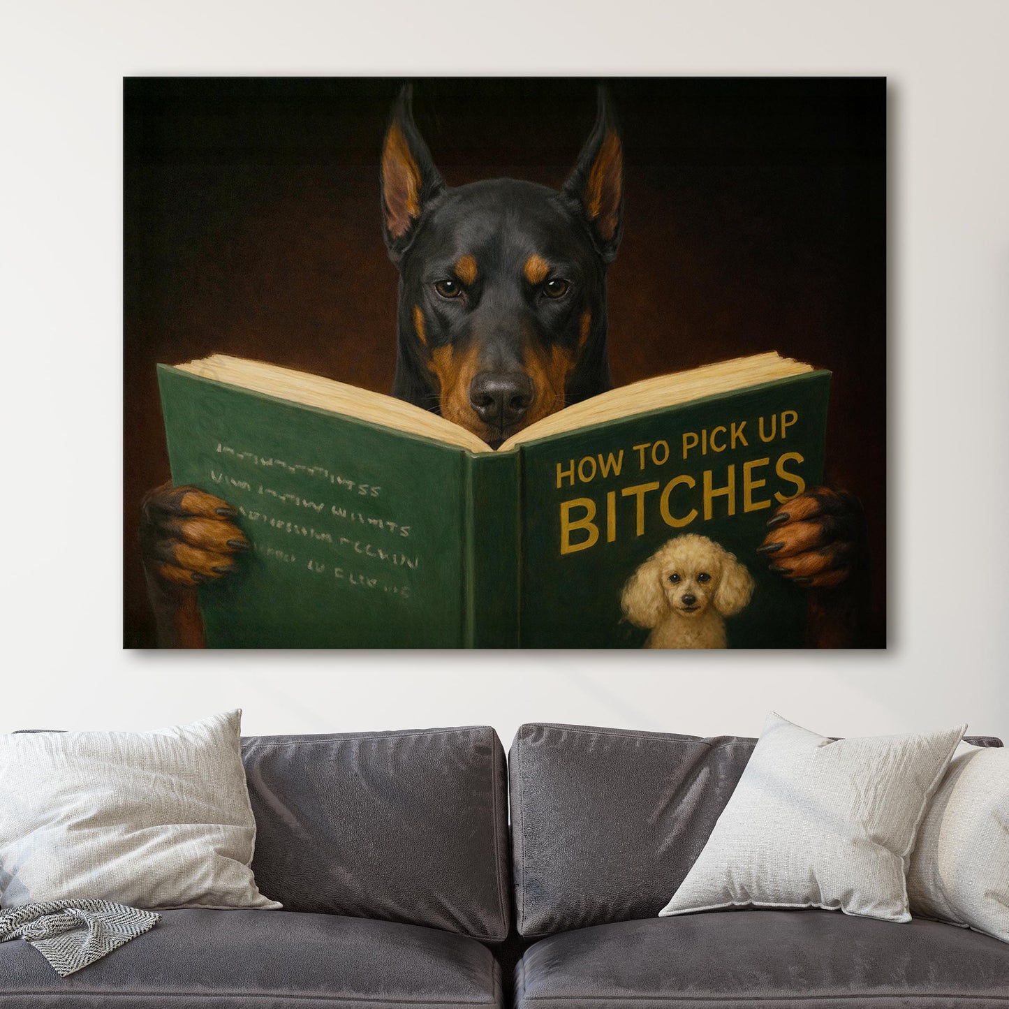Doberman Pinscher Dog Reading Dating Book