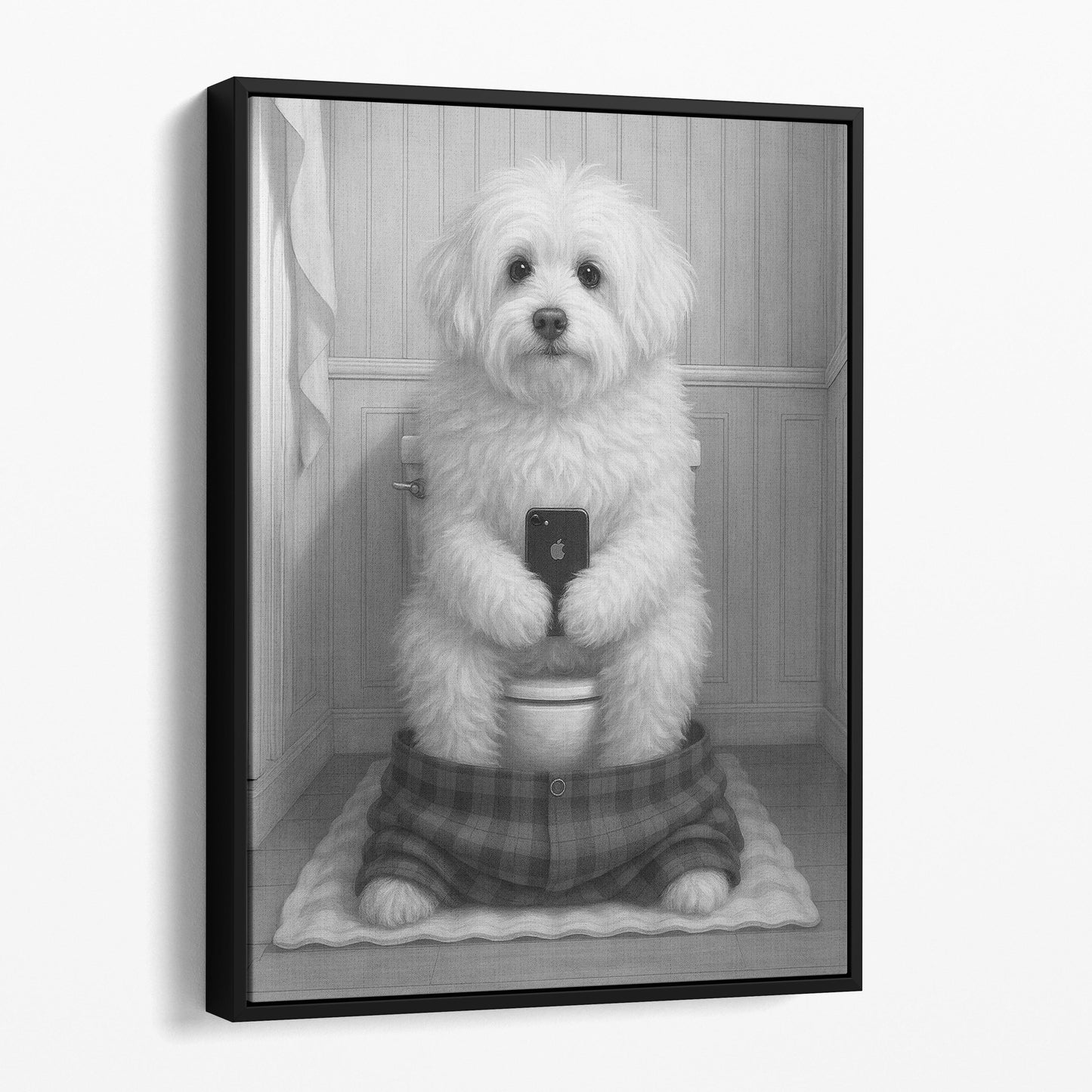 Coton de Tulear Dog On The Phone On The Toilet