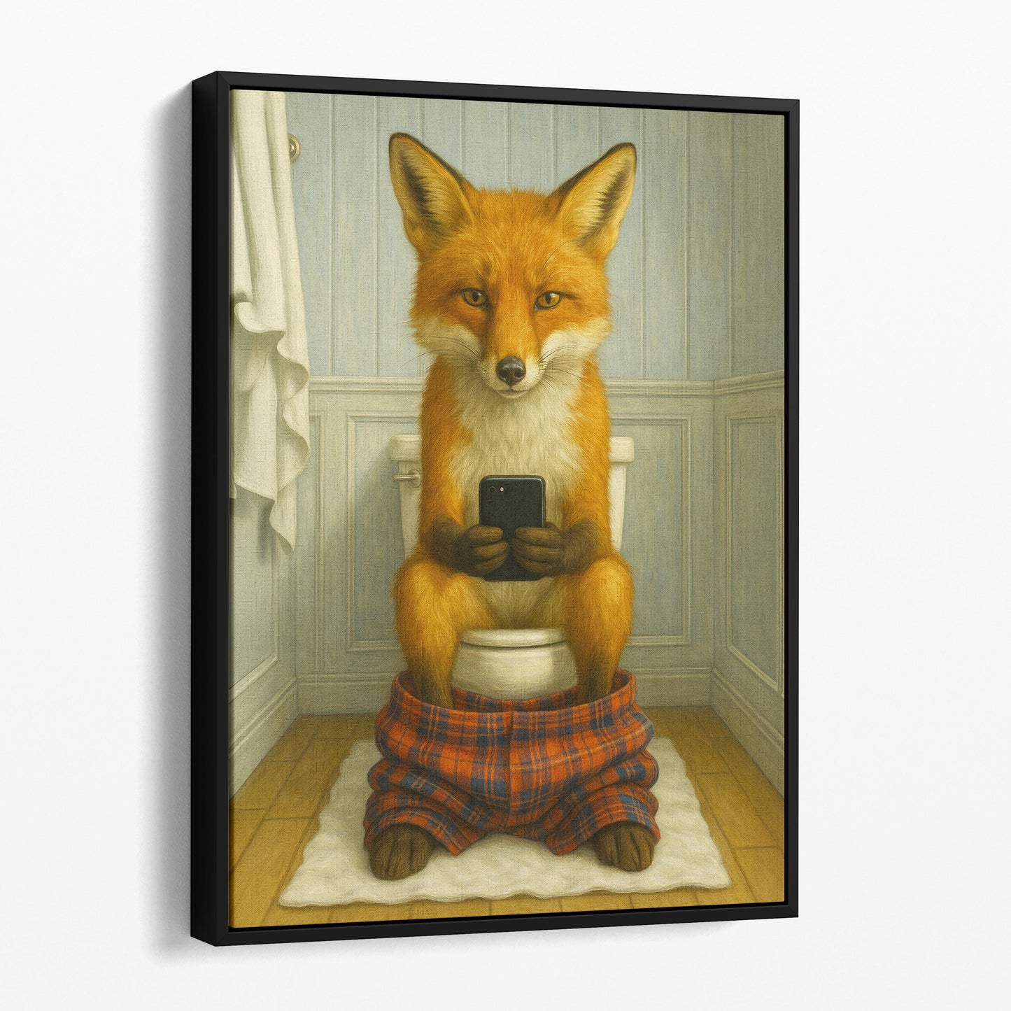 Red Fox On The Phone On The Toilet