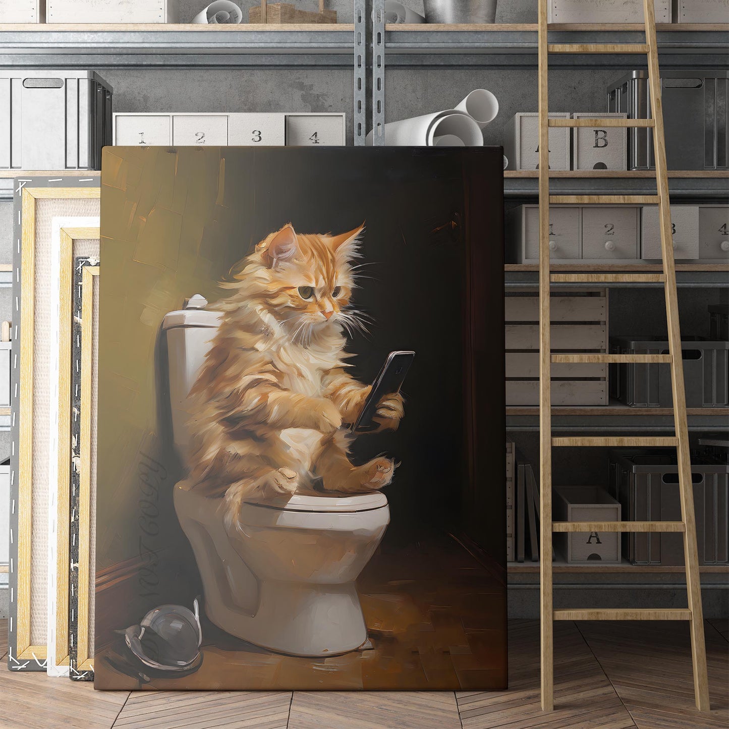 Kitten Cat On The Phone On The Toilet