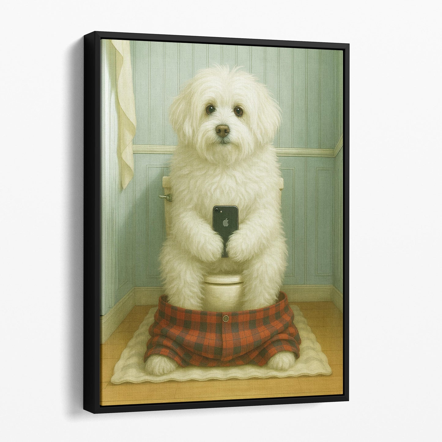 Coton de Tulear Dog On The Phone On The Toilet