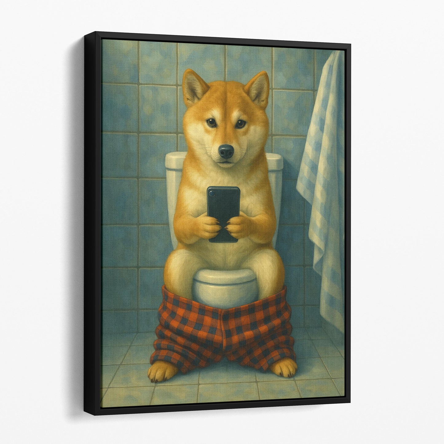 Shiba Inu On The Phone On The Toilet