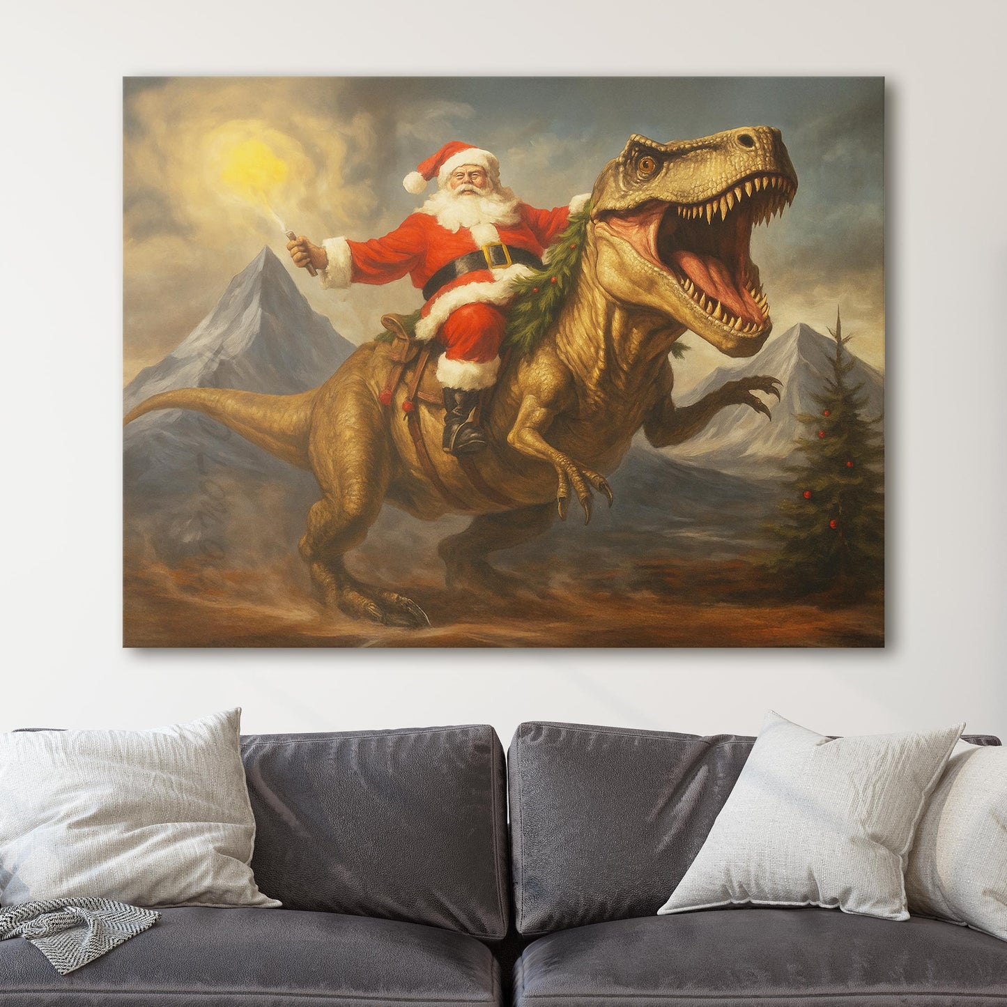Santa Claus Riding A Dinosaur