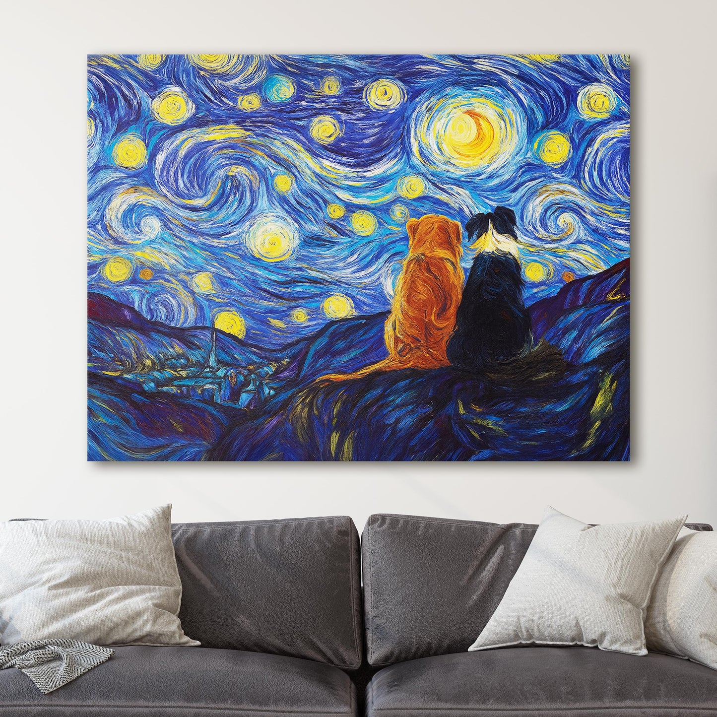 Dogs Over A Starry Night Van Gogh