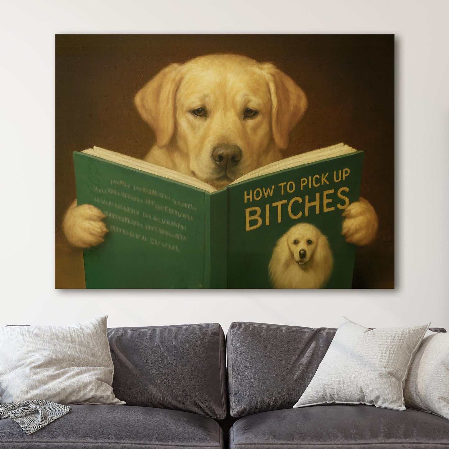 Yellow Labrador Dog Reading Dating Book