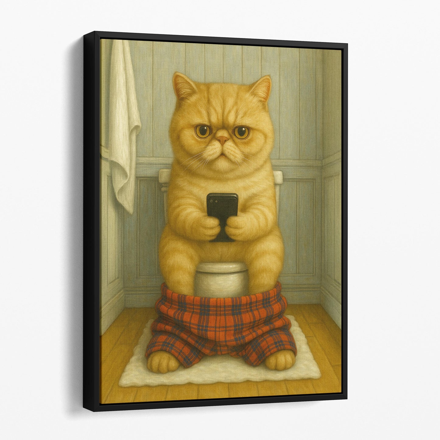 Exotic Shorthair Cat On The Phone On The Toilet