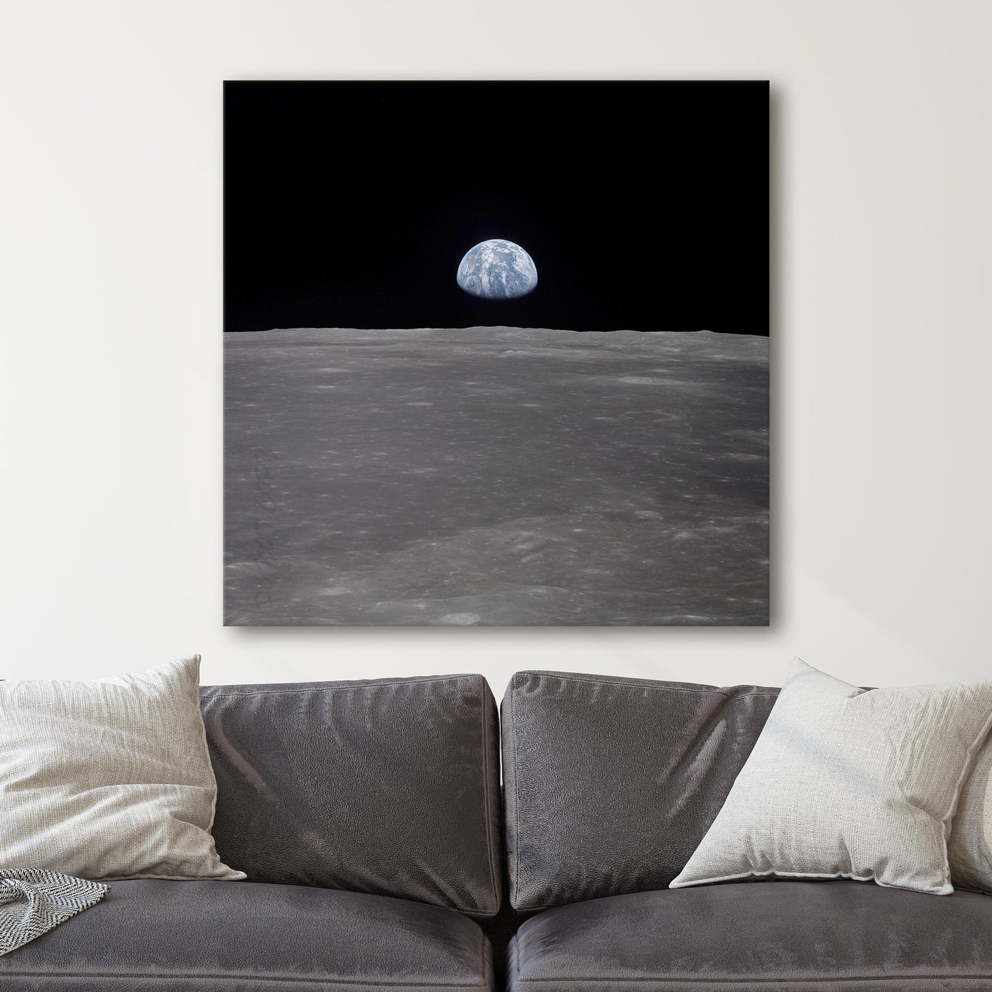 Apollo 11 Mission – View of Moon Limb, with Earth on the Horizon