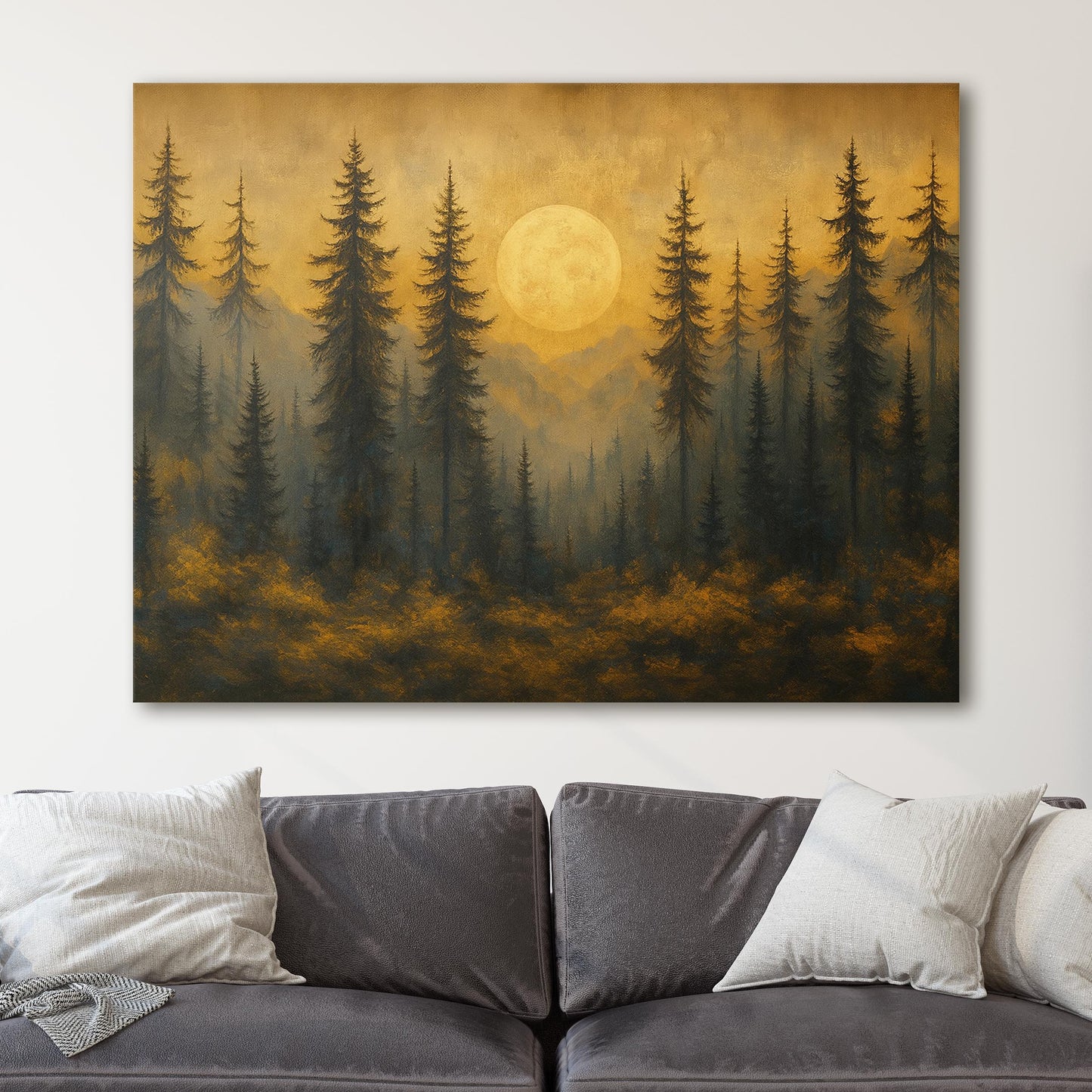 Full Moon Over Pine Forest Abstract