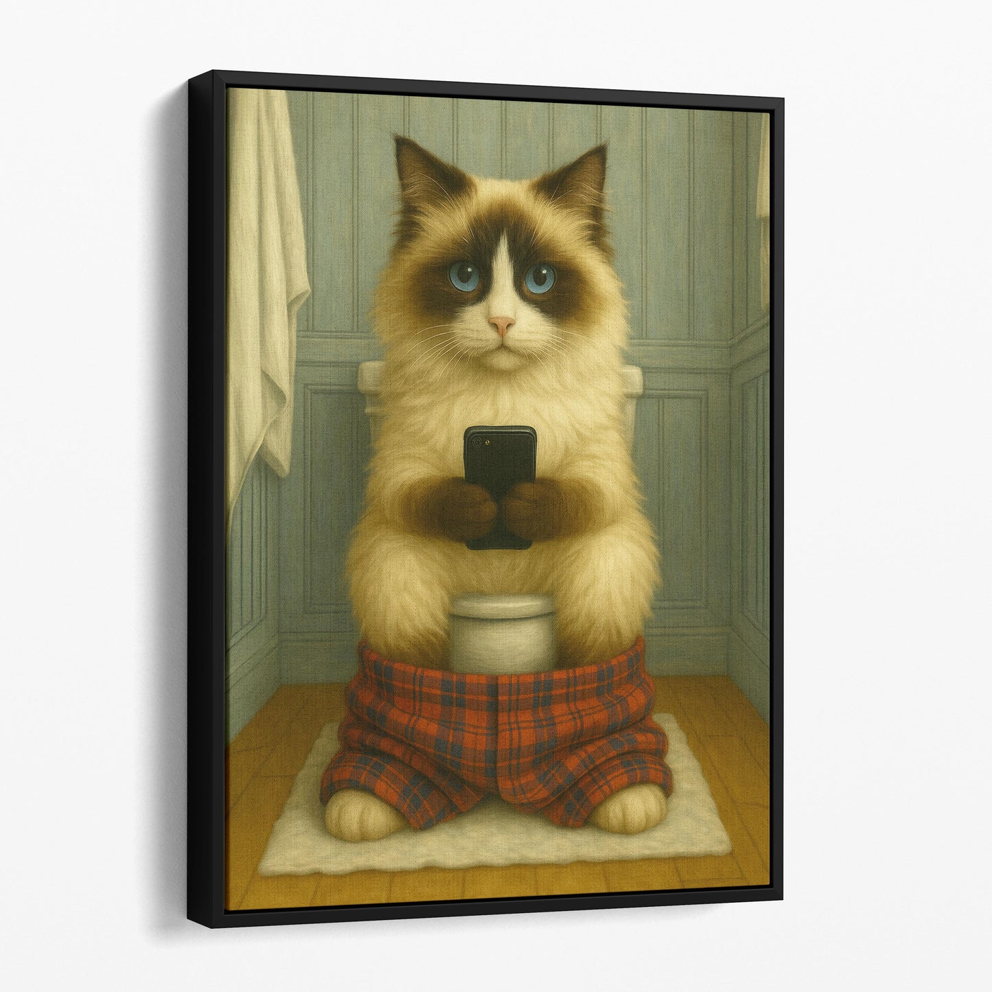 Ragdoll Cat On The Phone On The Toilet