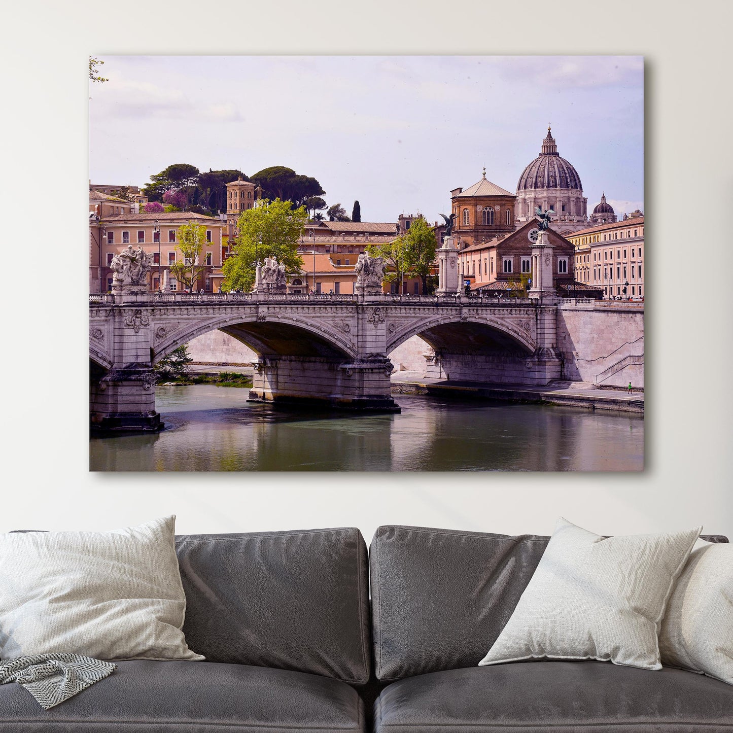 Ponte Vittorio Emanuele II Bridge Over Tiber River With St. Peters Basilica, Rome