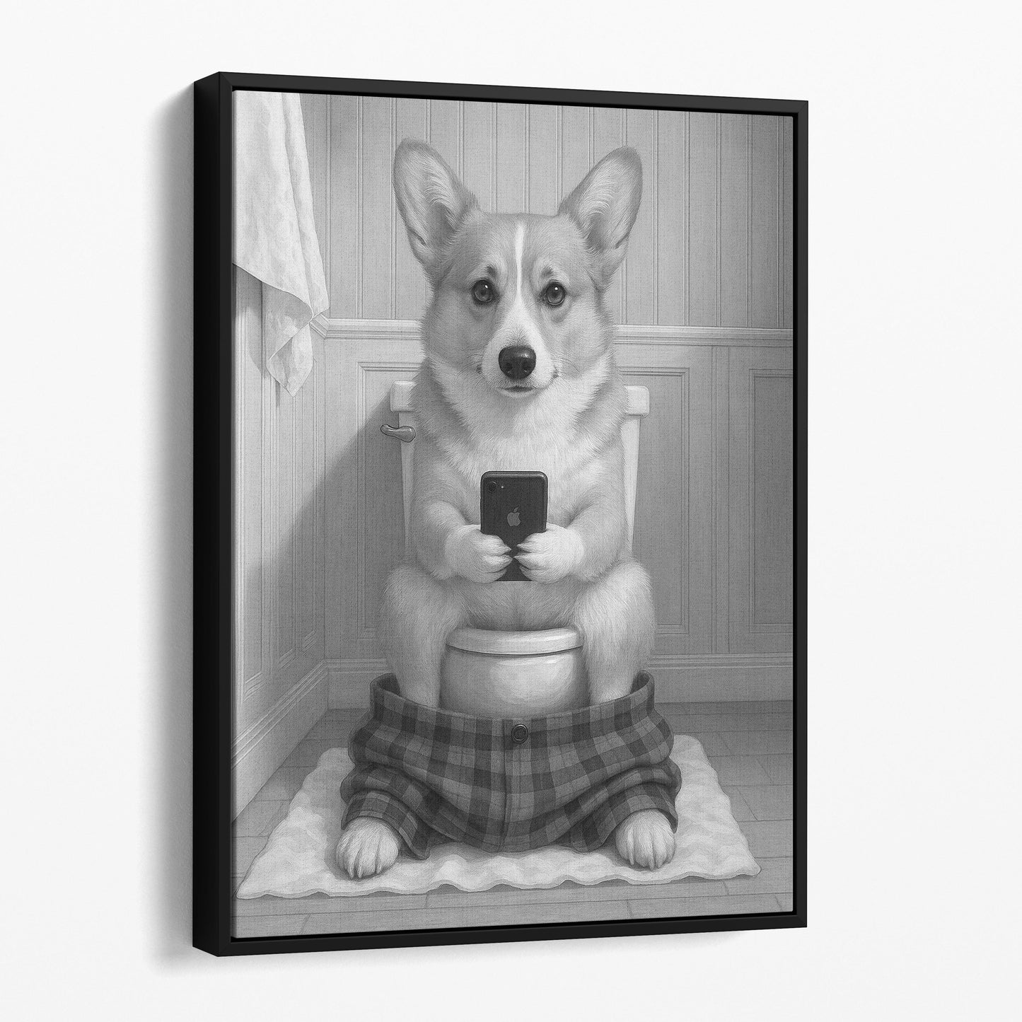 Pembroke Welsh Corgi Dog On The Phone On The Toilet
