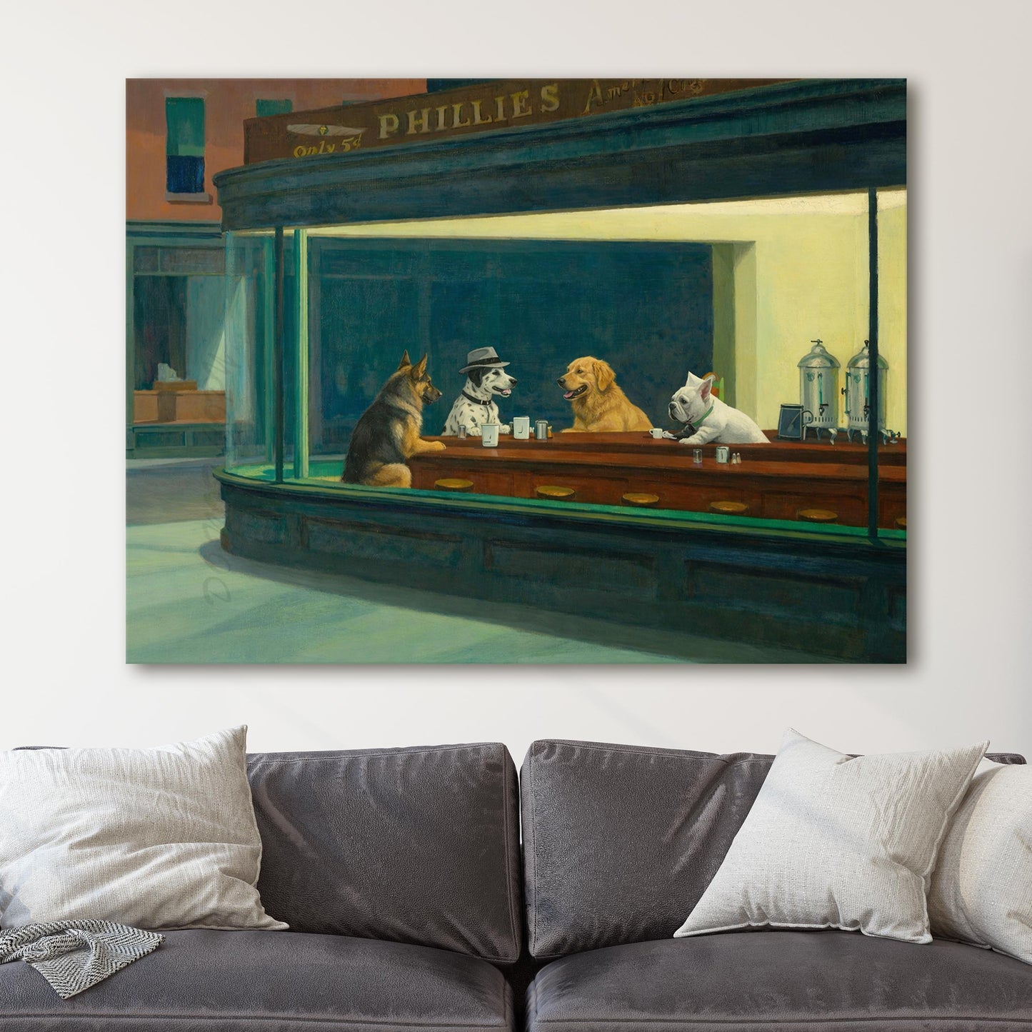 Nighthawks, Dog Edition (Edward Hopper)