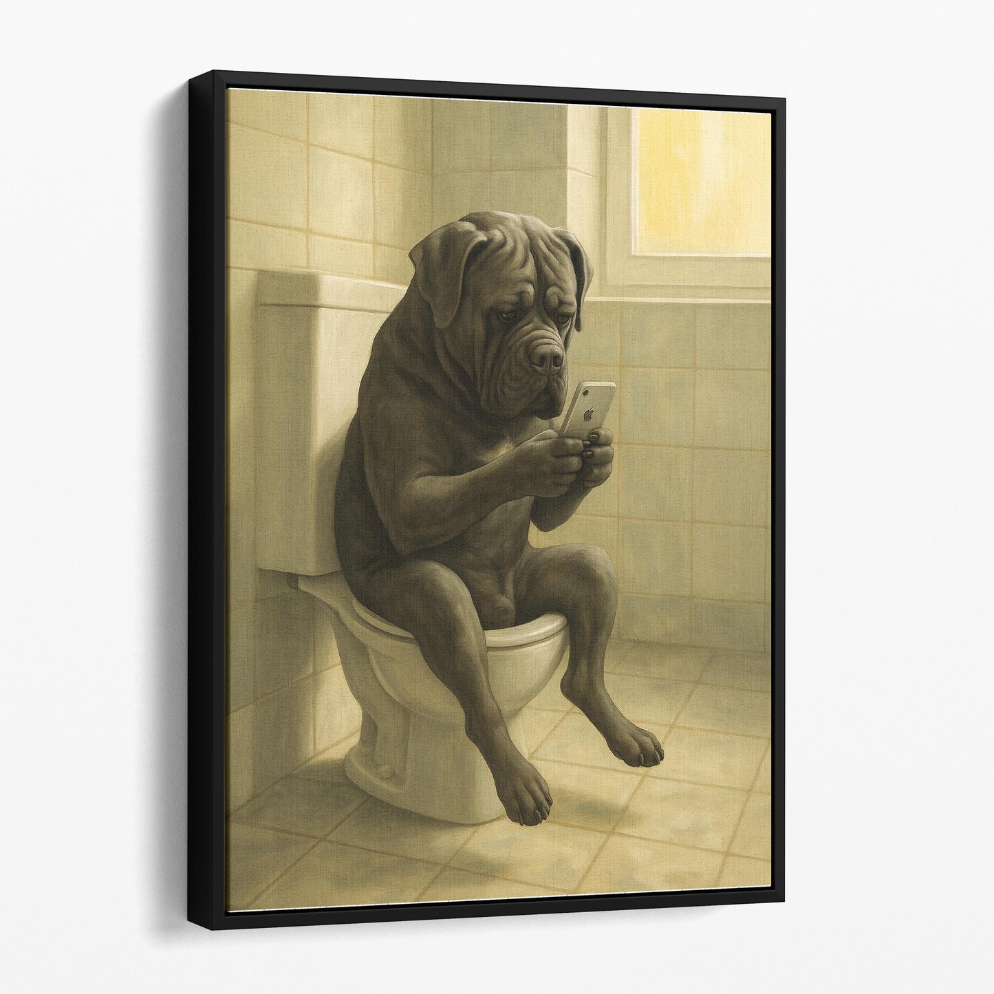 Cane Corso Dog On The Phone On The Toilet