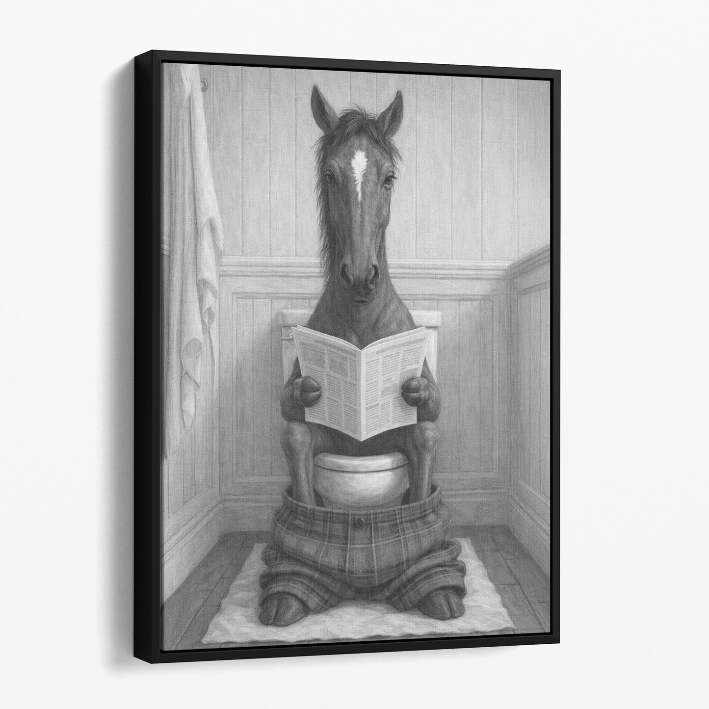 Horse Reading The Newspaper On The Toilet