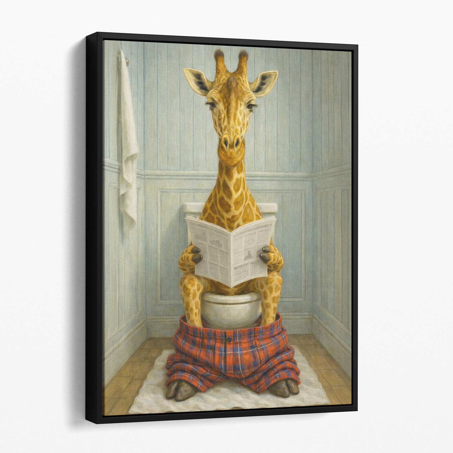 Giraffe Reading The Newspaper On The Toilet