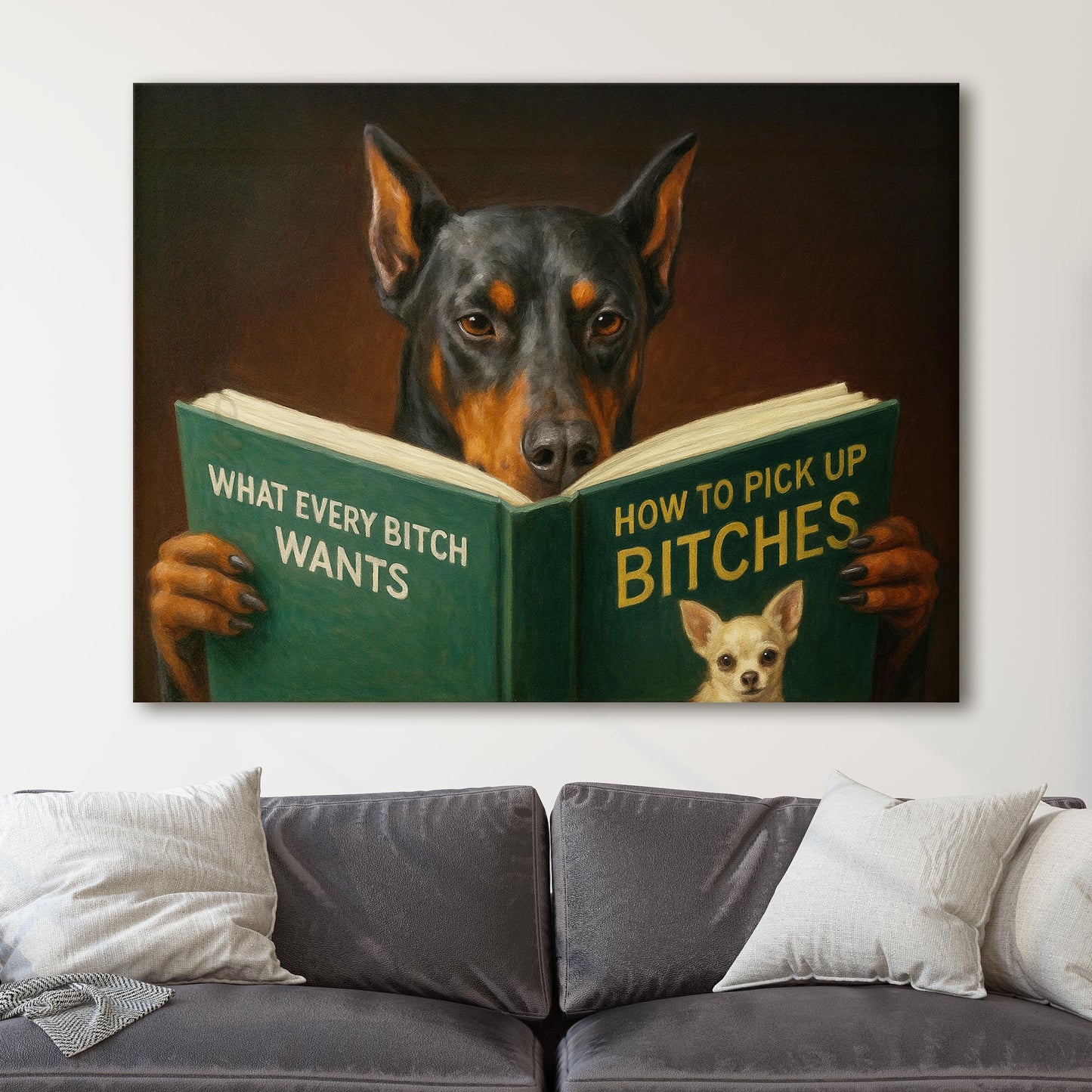 Doberman Dog Reading Dating Book