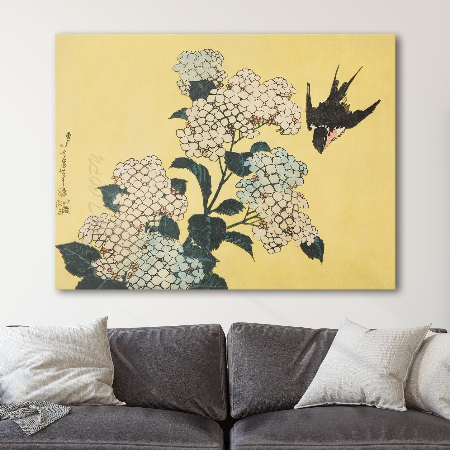 Hydrangea and Swallow 1833 by Hokusai