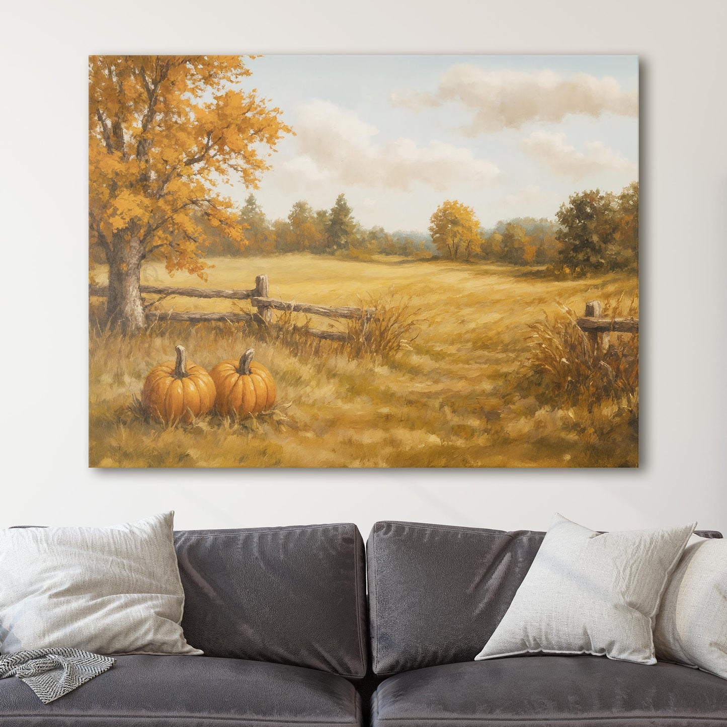 Rustic Autumn Landscape Pumpkin Field