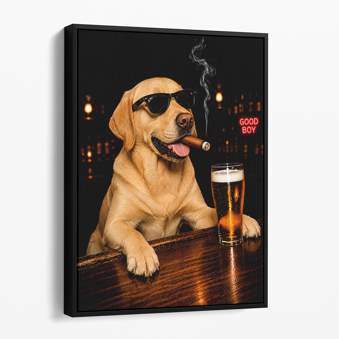 Yellow Labrador Beer And A Cigar