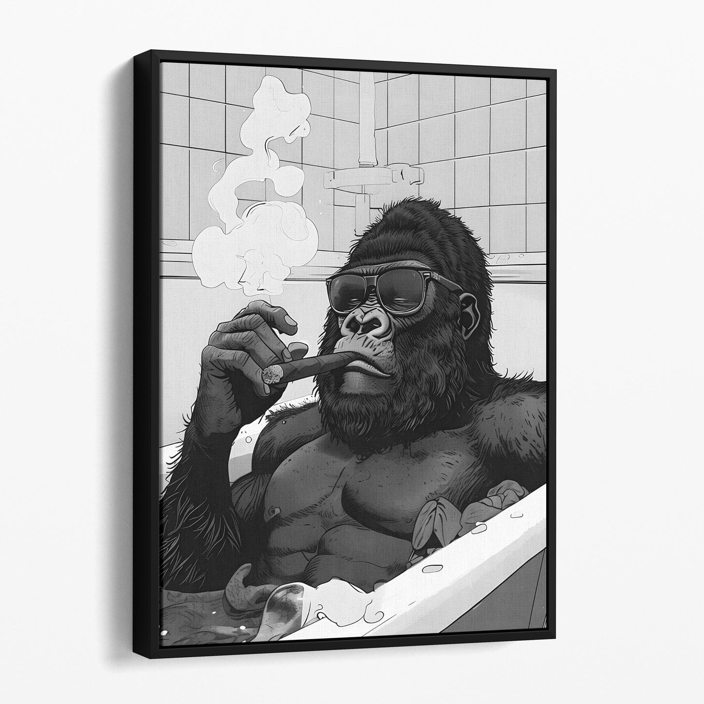 Gorilla In The Bathtub Smoking A Cigar