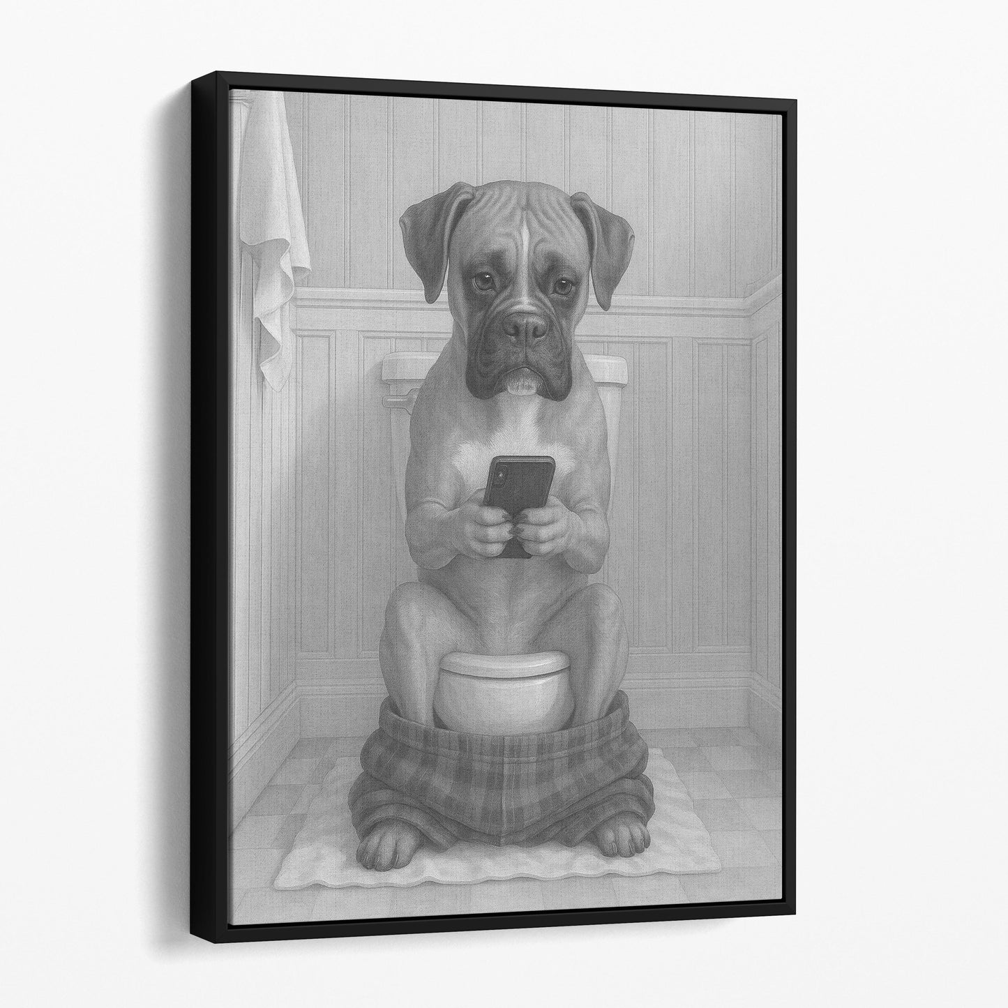 Boxer Dog On The Phone On The Toilet