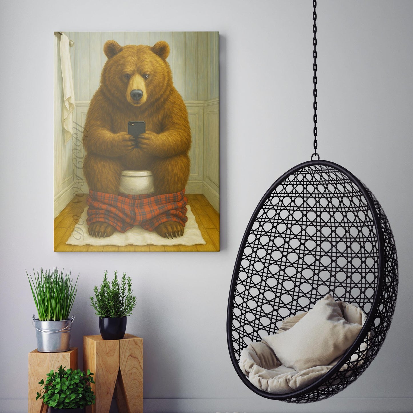 Brown Bear On The Phone On The Toilet