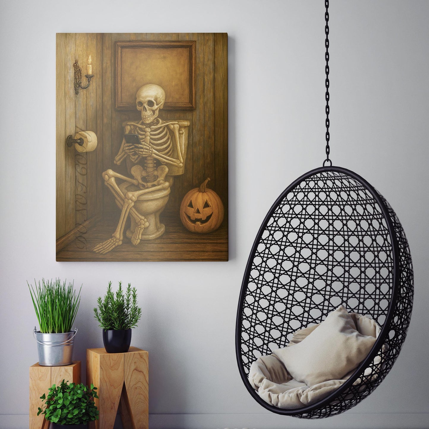 Skeleton On The Phone On The Toilet