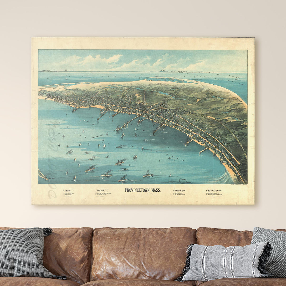 Provincetown Massachusetts Birds Eye View Vintage Map