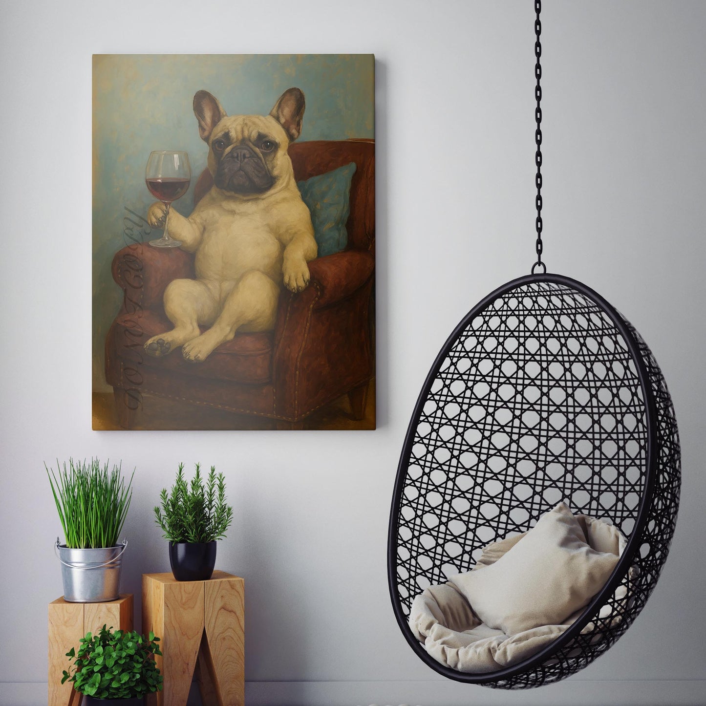 French Bulldog With A Glass Of Wine