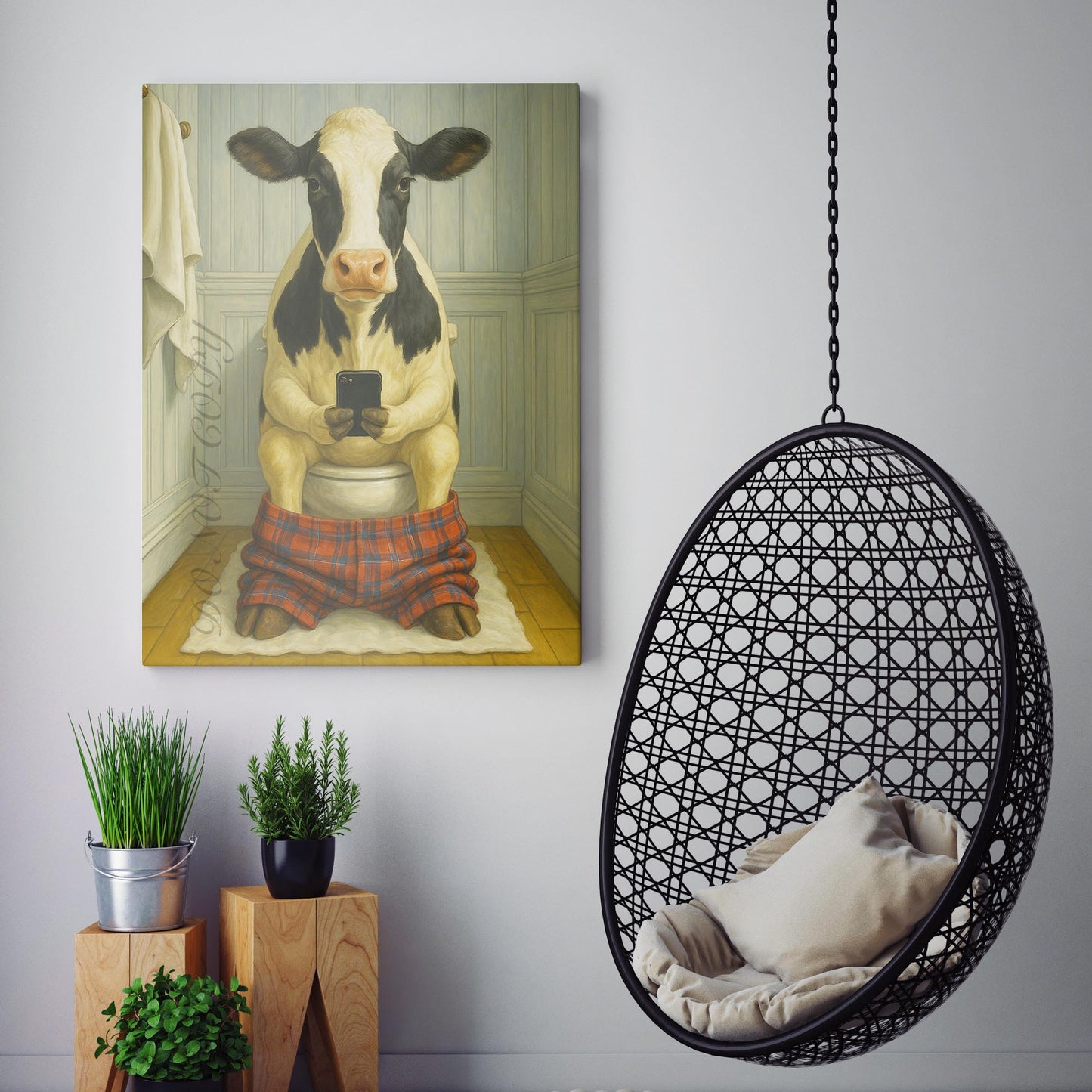 Cow On The Phone On The Toilet