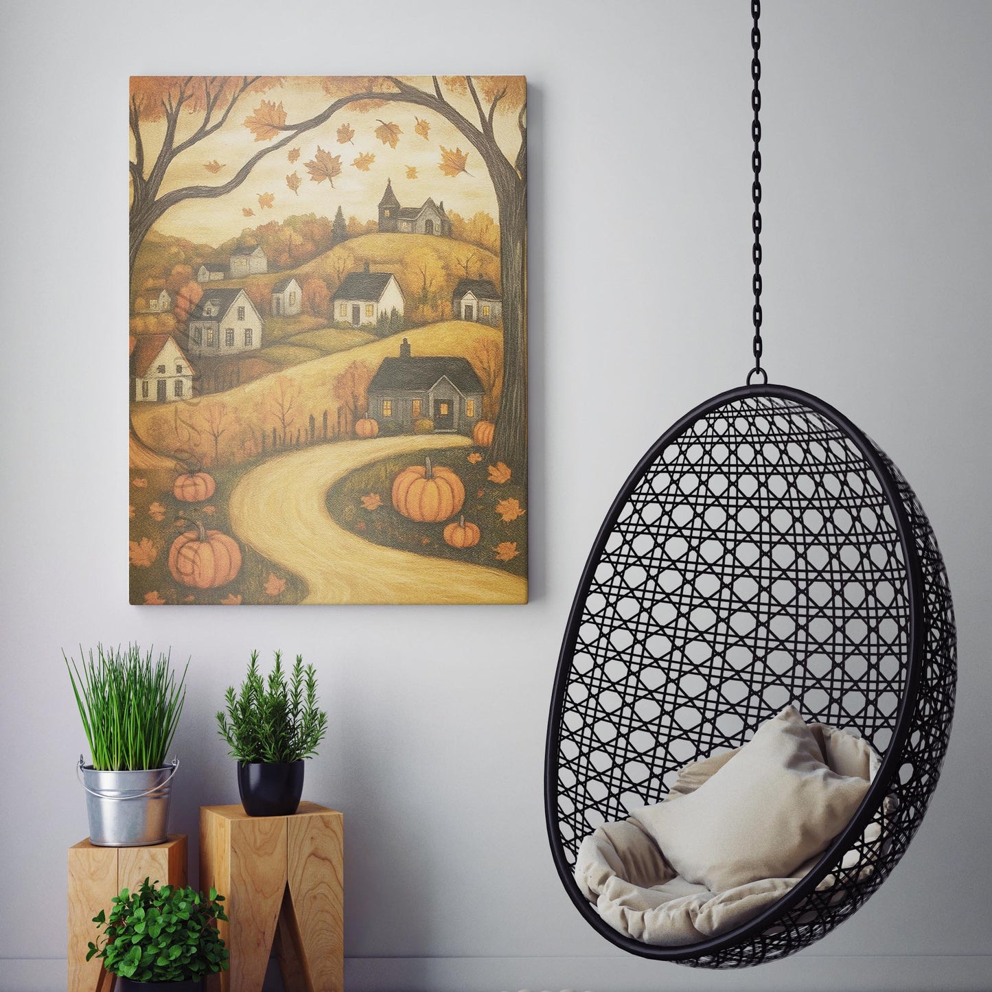 Rustic Village In Fall Autumn